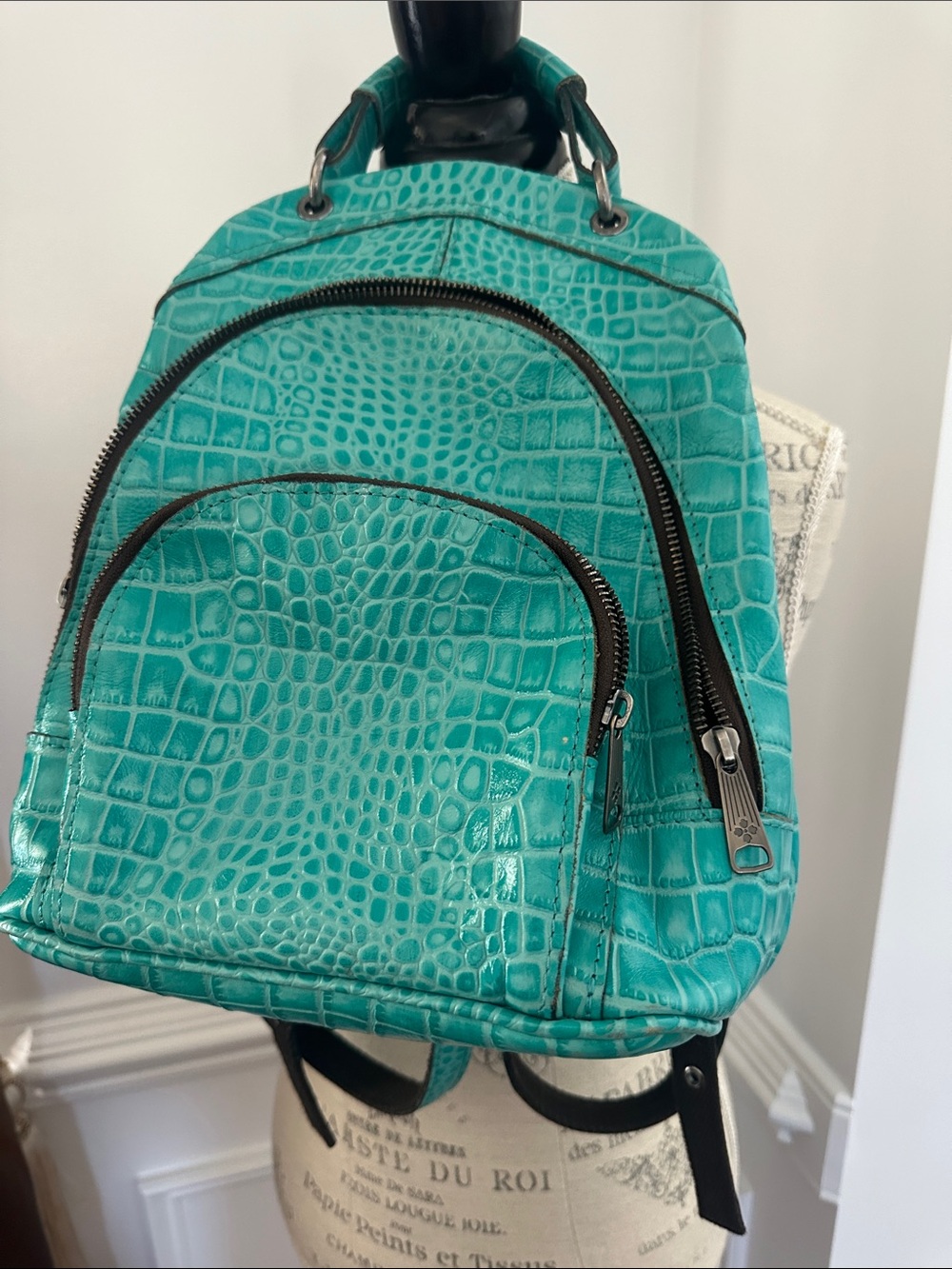 Patricia Nash Teal Croc-Embossed Mini Backpack